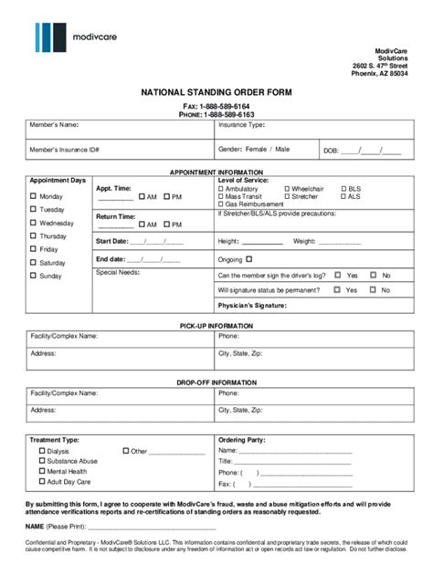 modivcare standing order form|ModivCare Standing Order Form for Patient Transportation